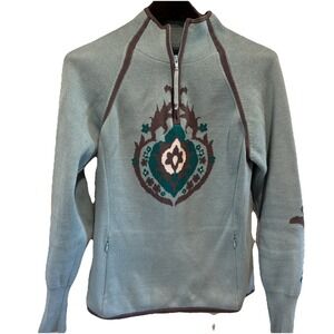 Athleta Women's Quarter Zip Pullover Sweater w/ Pockets M 100% Cotton Turquoise